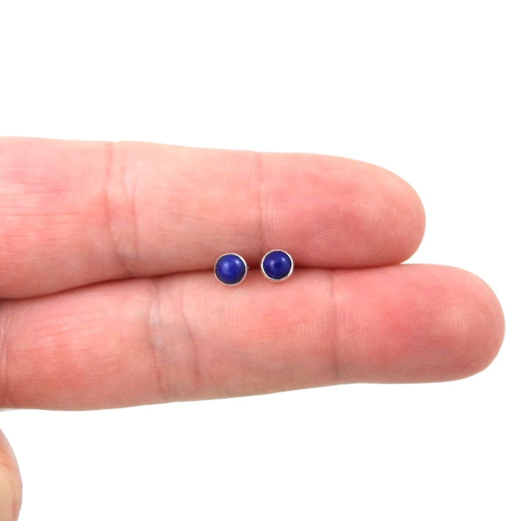 Lapis Earrings in Sterling Silver-4mm