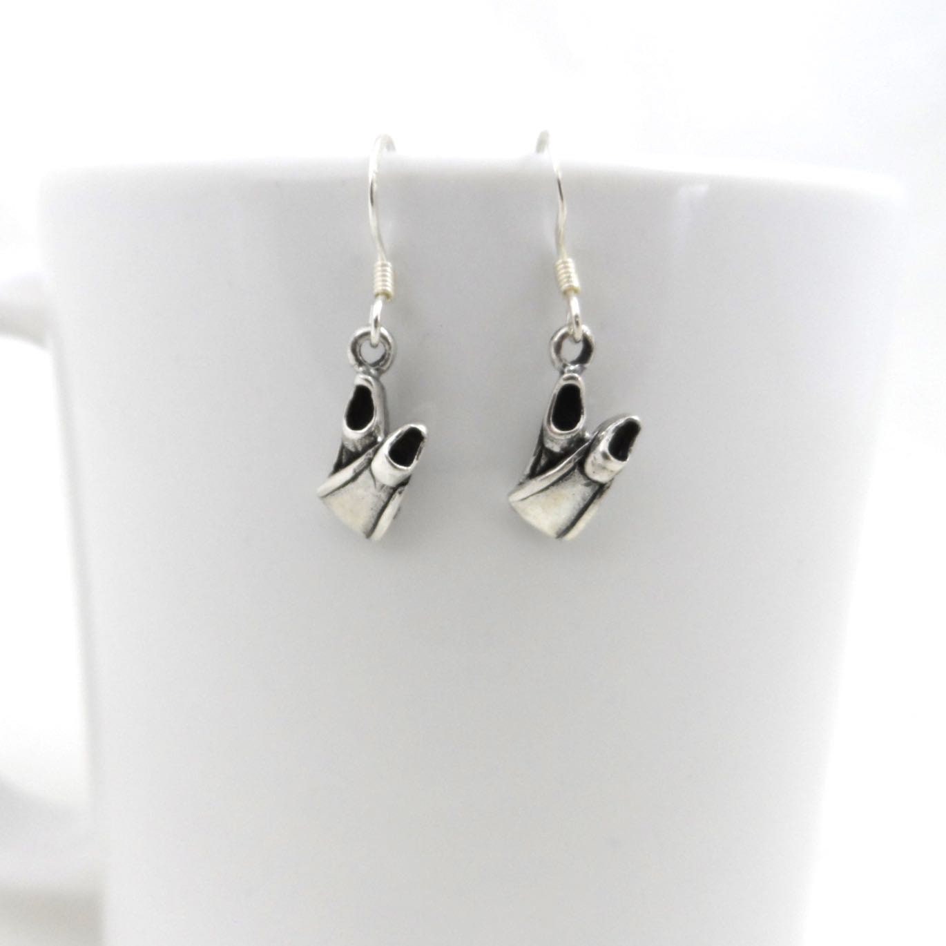 Diving Fin Earrings in Sterling Silver