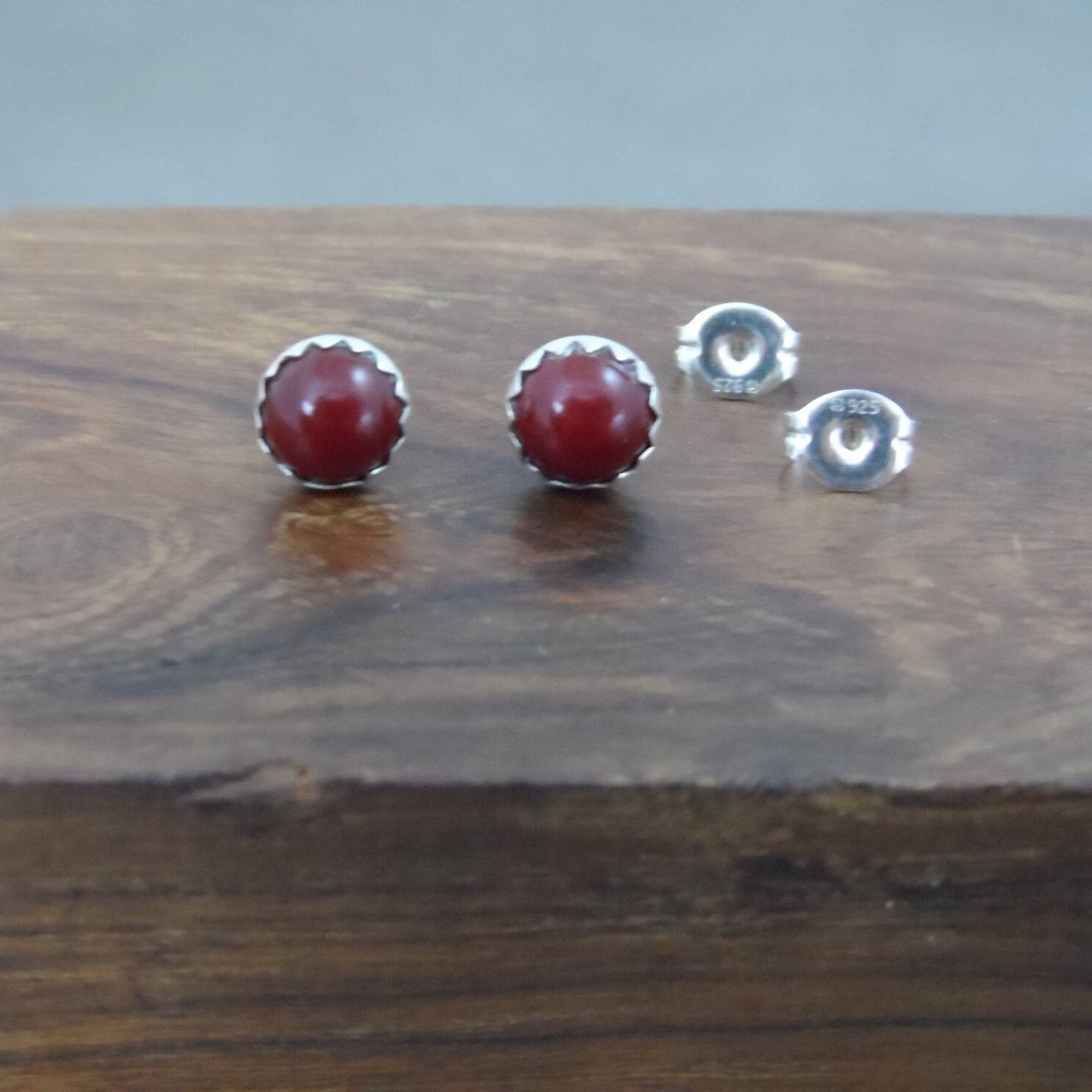 Deep Red Studs in Sterling Silver, Red Stud Earrings, 6mm Earrings, Sterling Silver Deep Red Earrings, Minimalist Studs, Boho Earrings