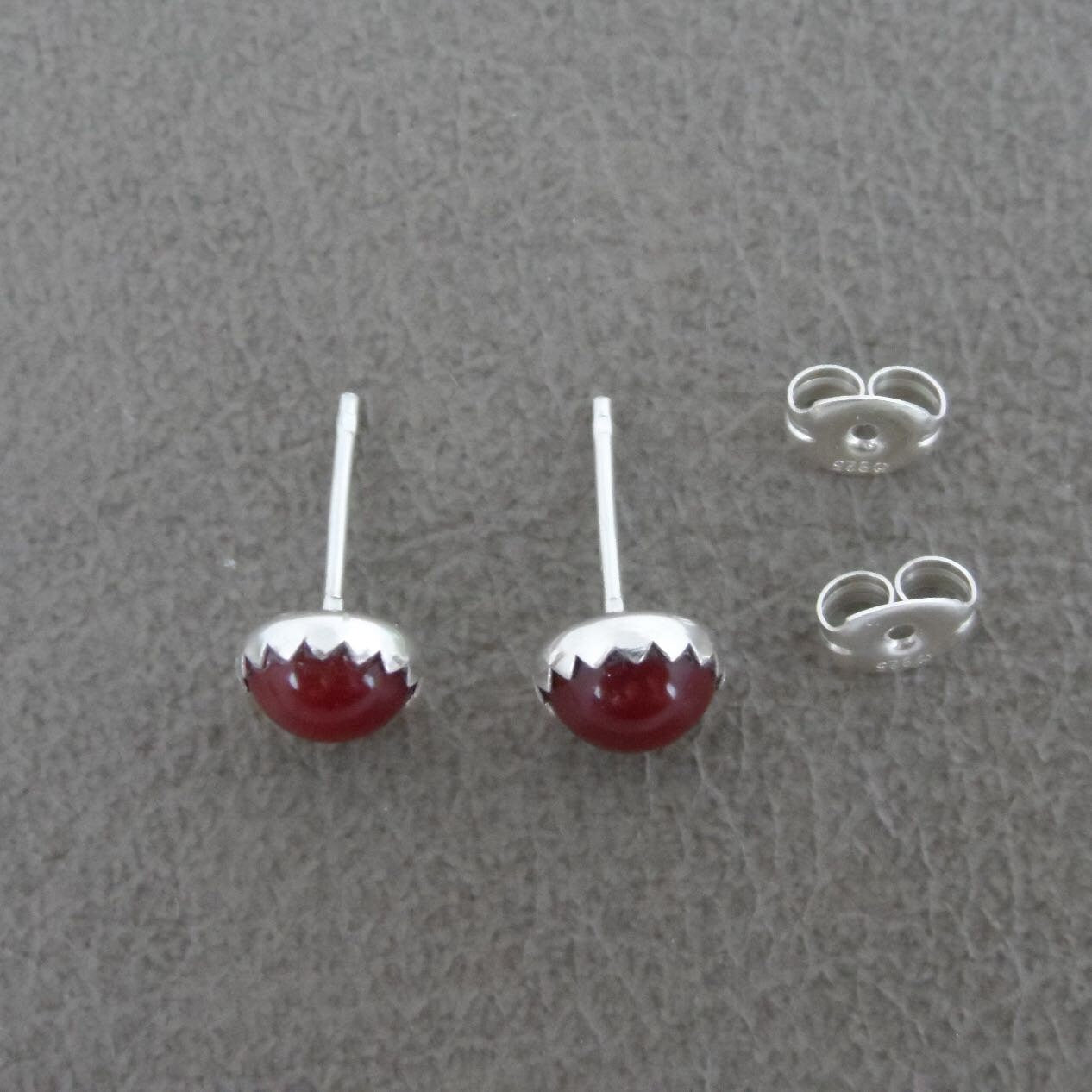 Deep Red Studs in Sterling Silver, Red Stud Earrings, 6mm Earrings, Sterling Silver Deep Red Earrings, Minimalist Studs, Boho Earrings