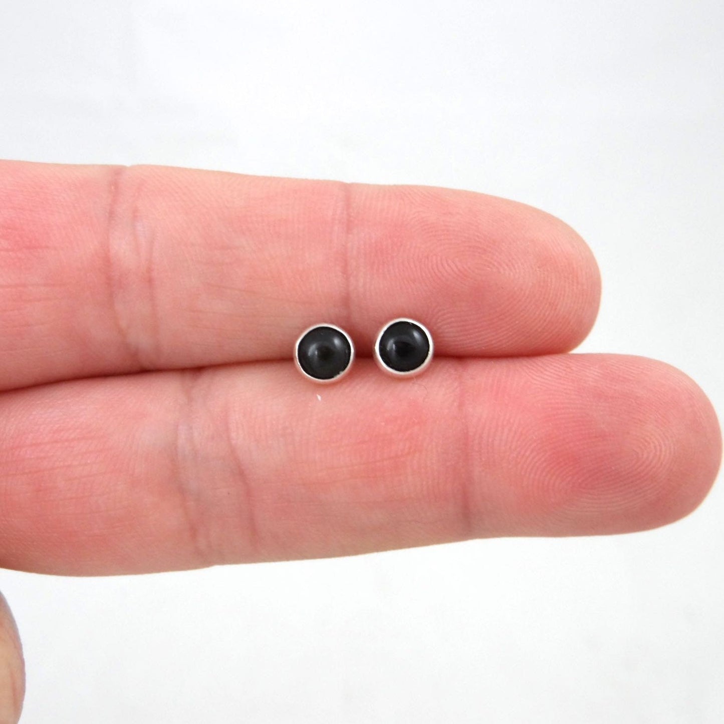 Black Onyx Studs in Sterling Silver-5mm