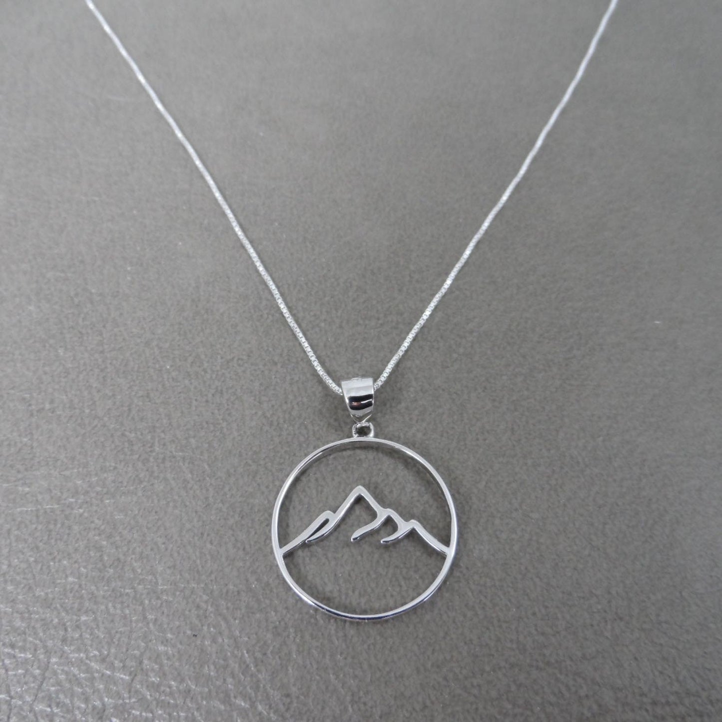 Mountain Sterling Silver Necklace-Round Framed