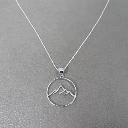 Mountain Sterling Silver Necklace-Round Framed