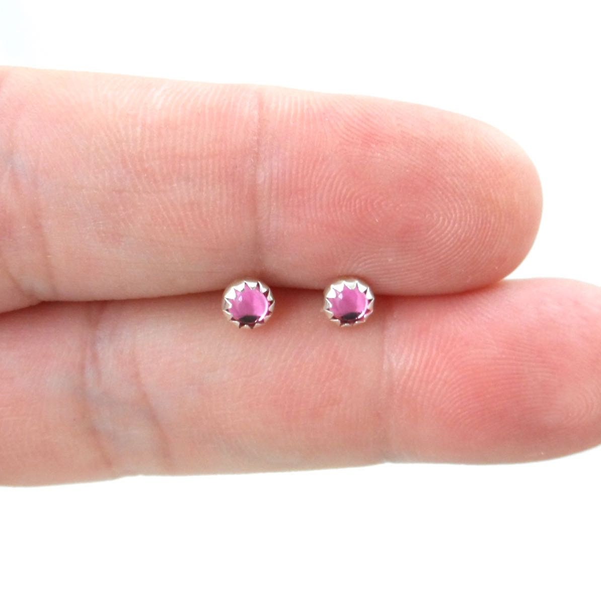 Pink Studs in Sterling Silver-Czech Glass