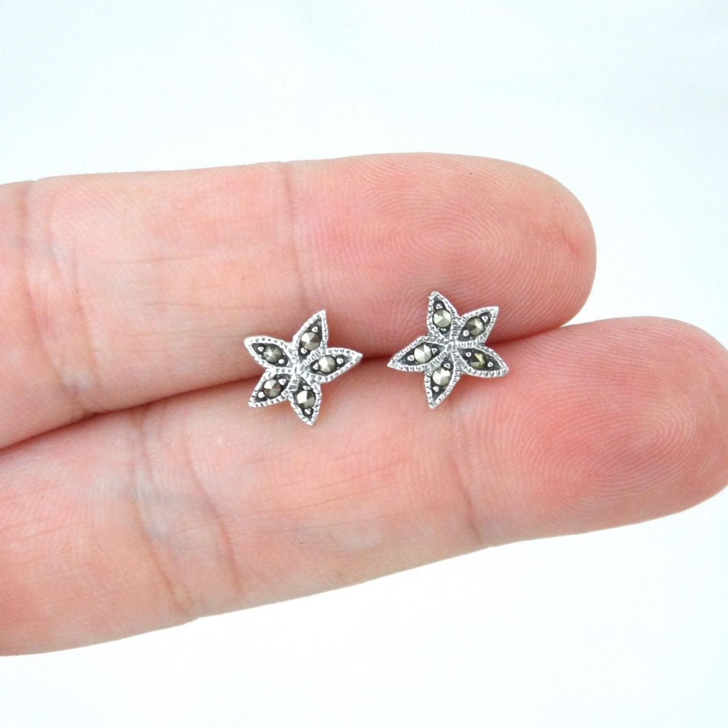 Marcasite Flower Earrings in Sterling Silver