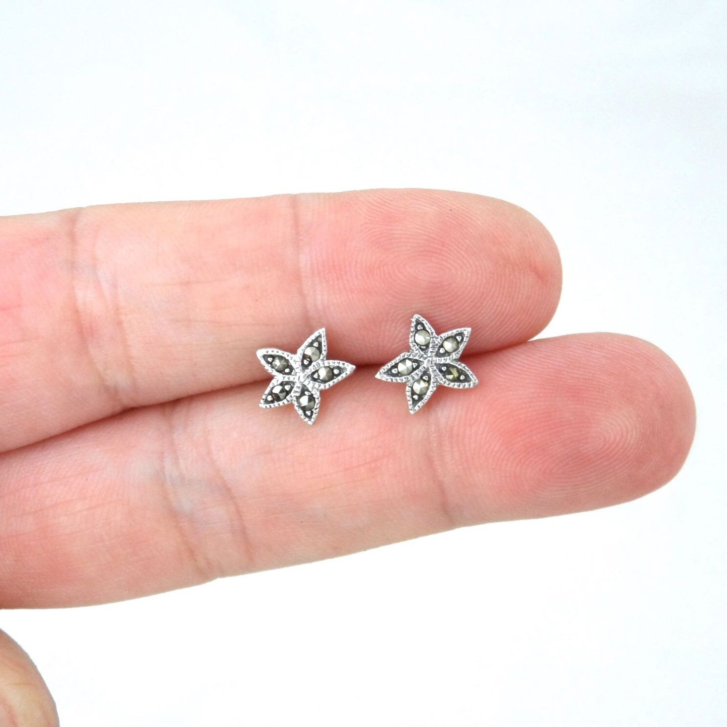 Marcasite Flower Earrings in Sterling Silver