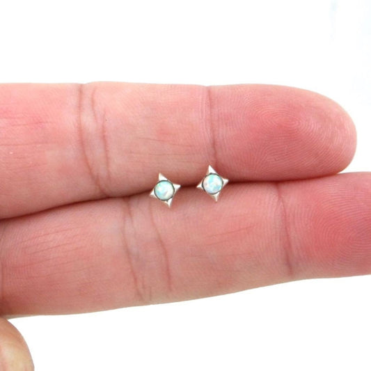 Tiny Opal Star Earrings in Sterling Silver, Opal Earrings, Opal Studs, Dainty Studs, Tiny Opal Studs, Dainty Earrings, Girls Earrings,