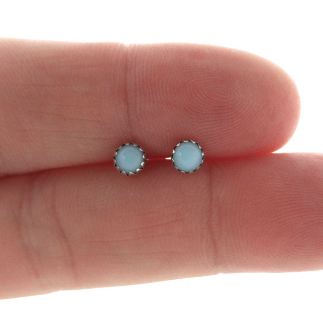 Blue Czech Glass Studs in Sterling Silver