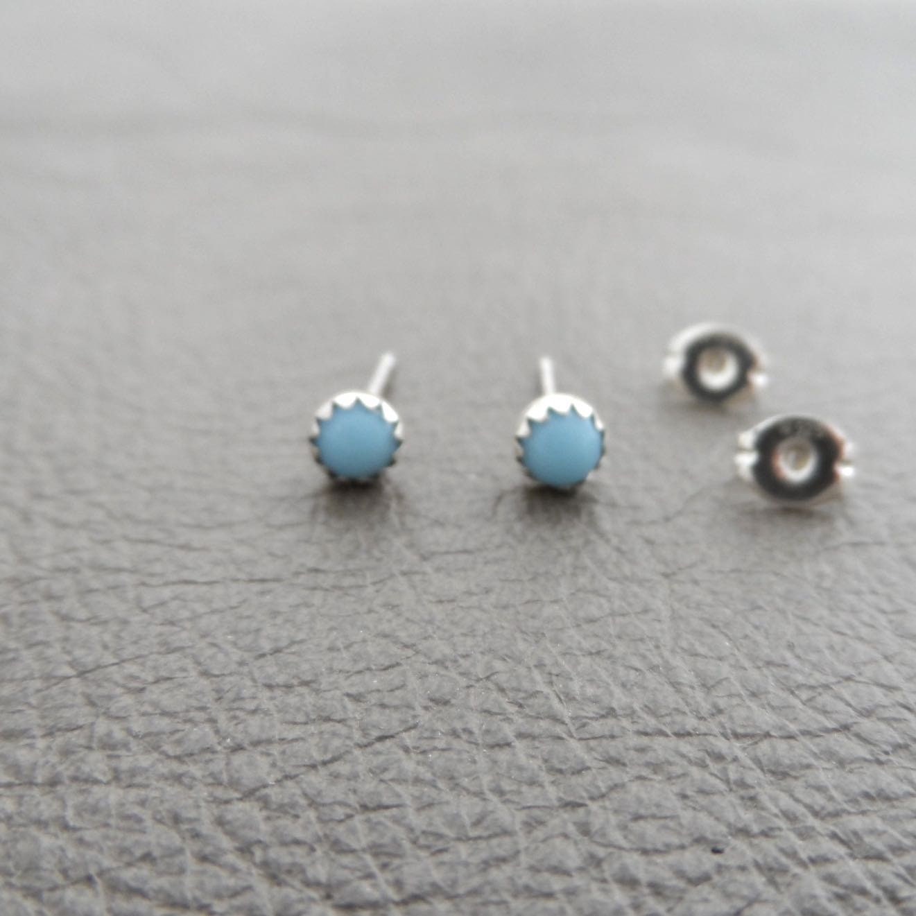 Blue Czech Glass Studs in Sterling Silver