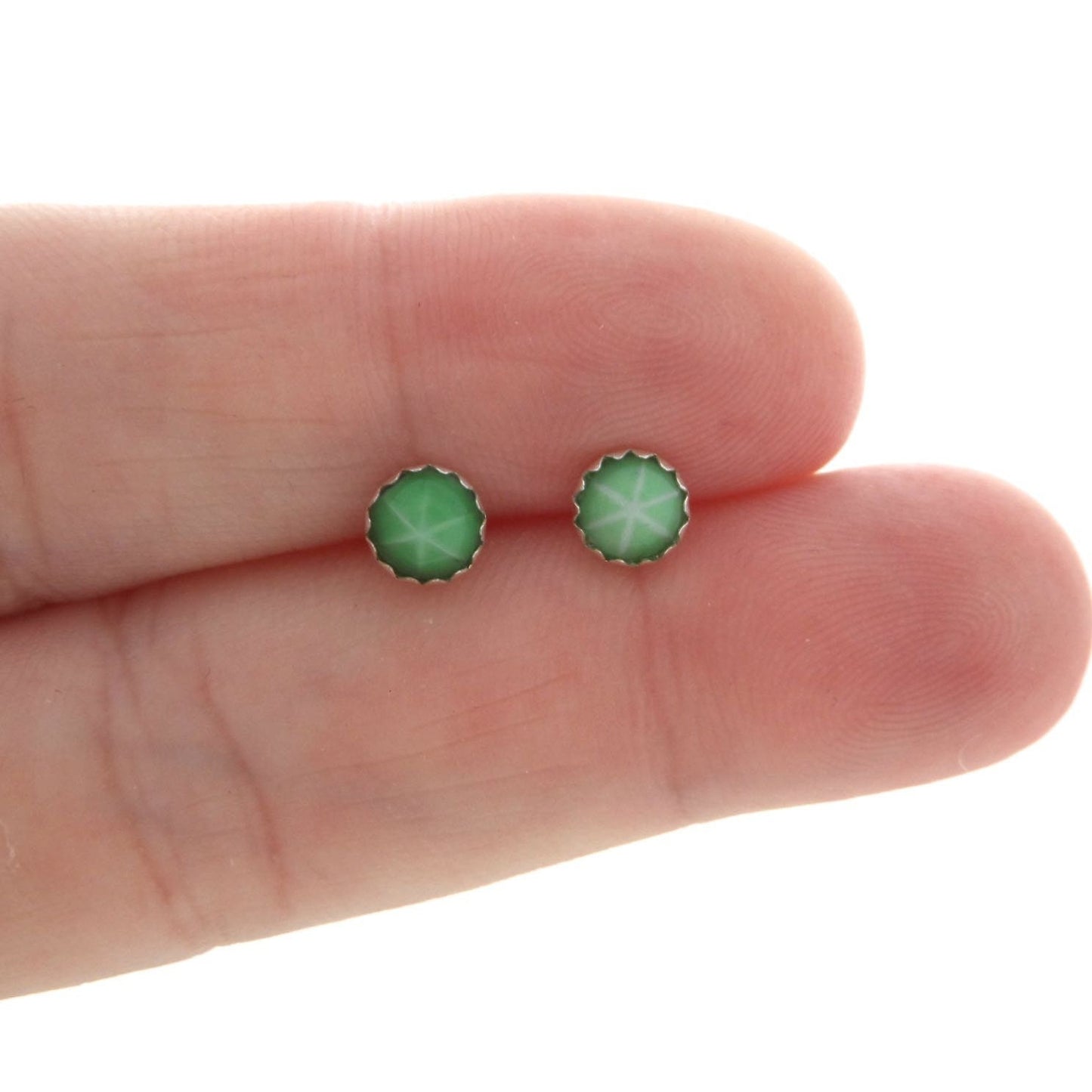 Green Starburst Studs in Sterling Silver