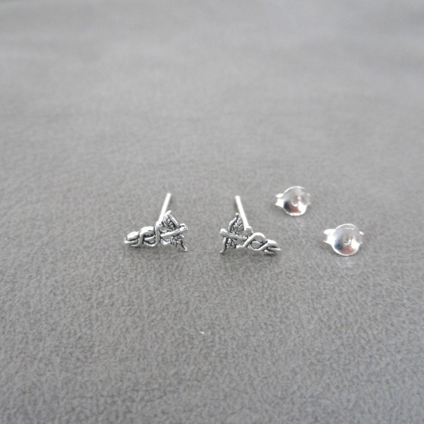 Mini Caduceus Sterling Silver Stud Earrings