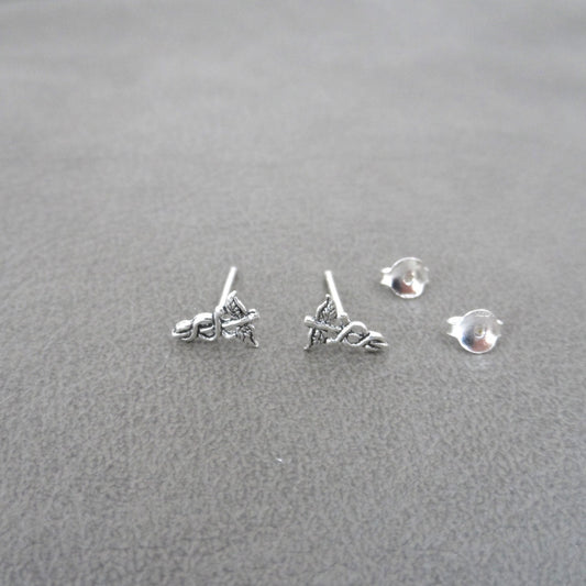 Mini Caduceus Sterling Silver Stud Earrings