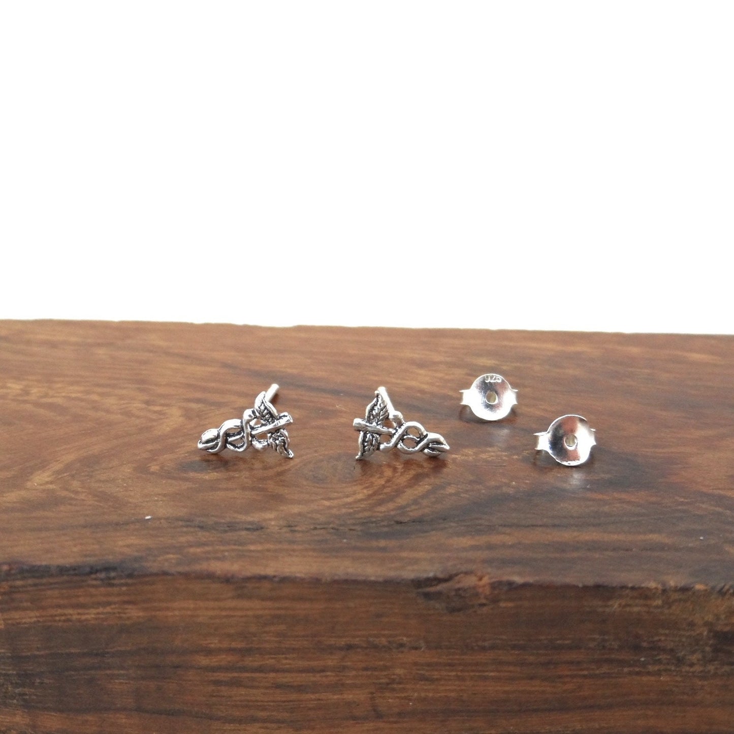 Mini Caduceus Sterling Silver Stud Earrings