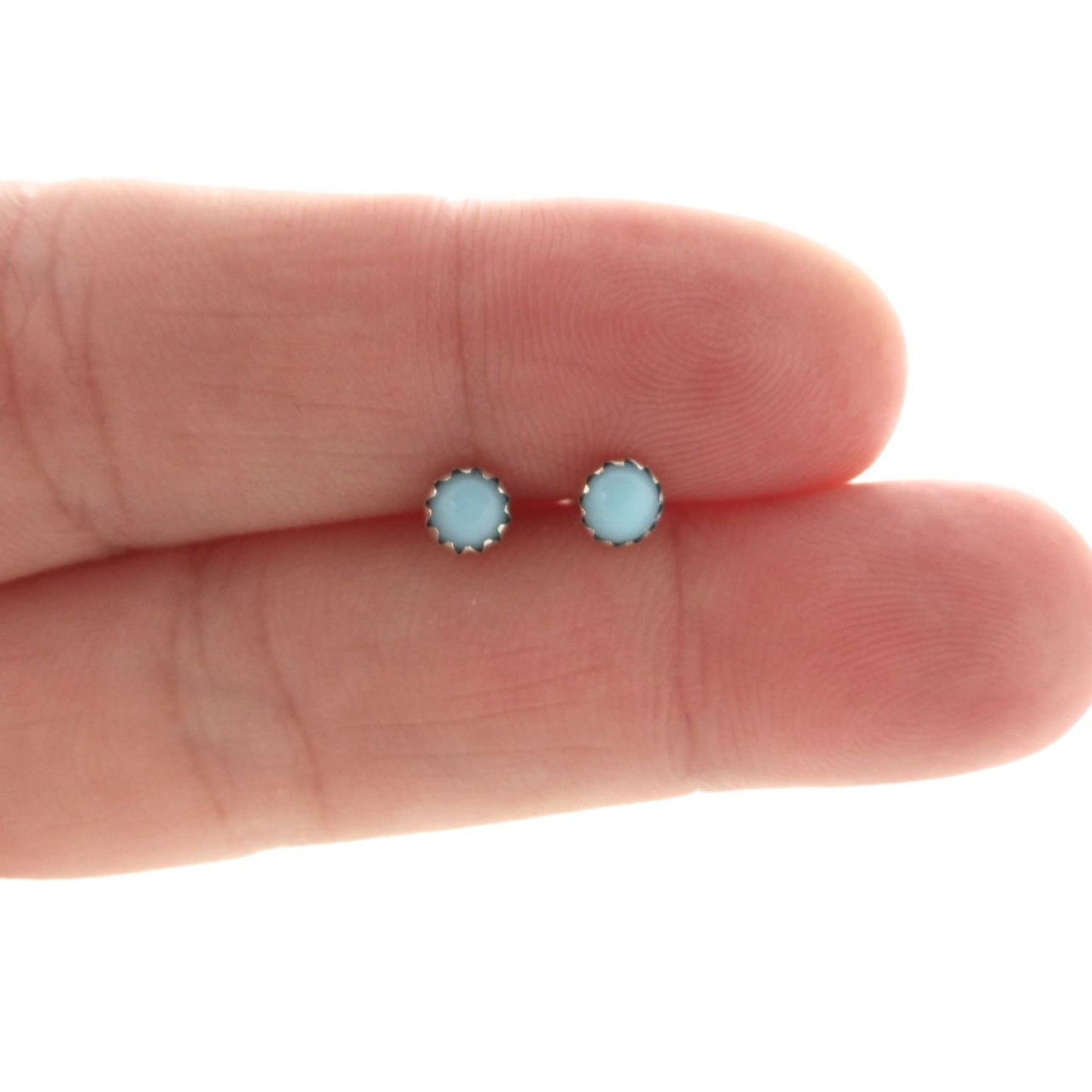 Blue Czech Glass Studs in Sterling Silver