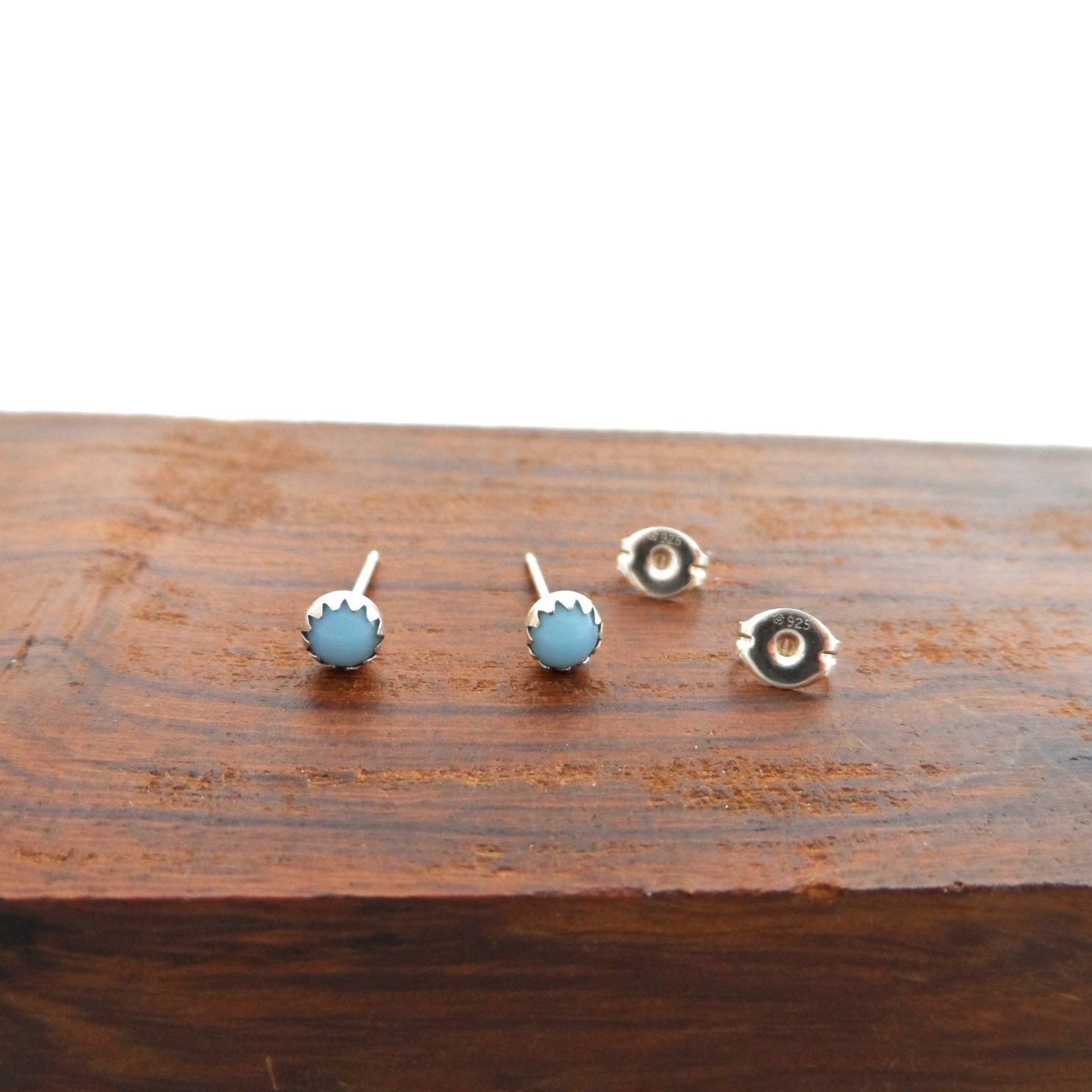 Blue Czech Glass Studs in Sterling Silver