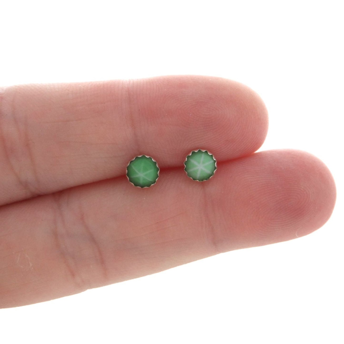 Green Starburst Studs in Sterling Silver