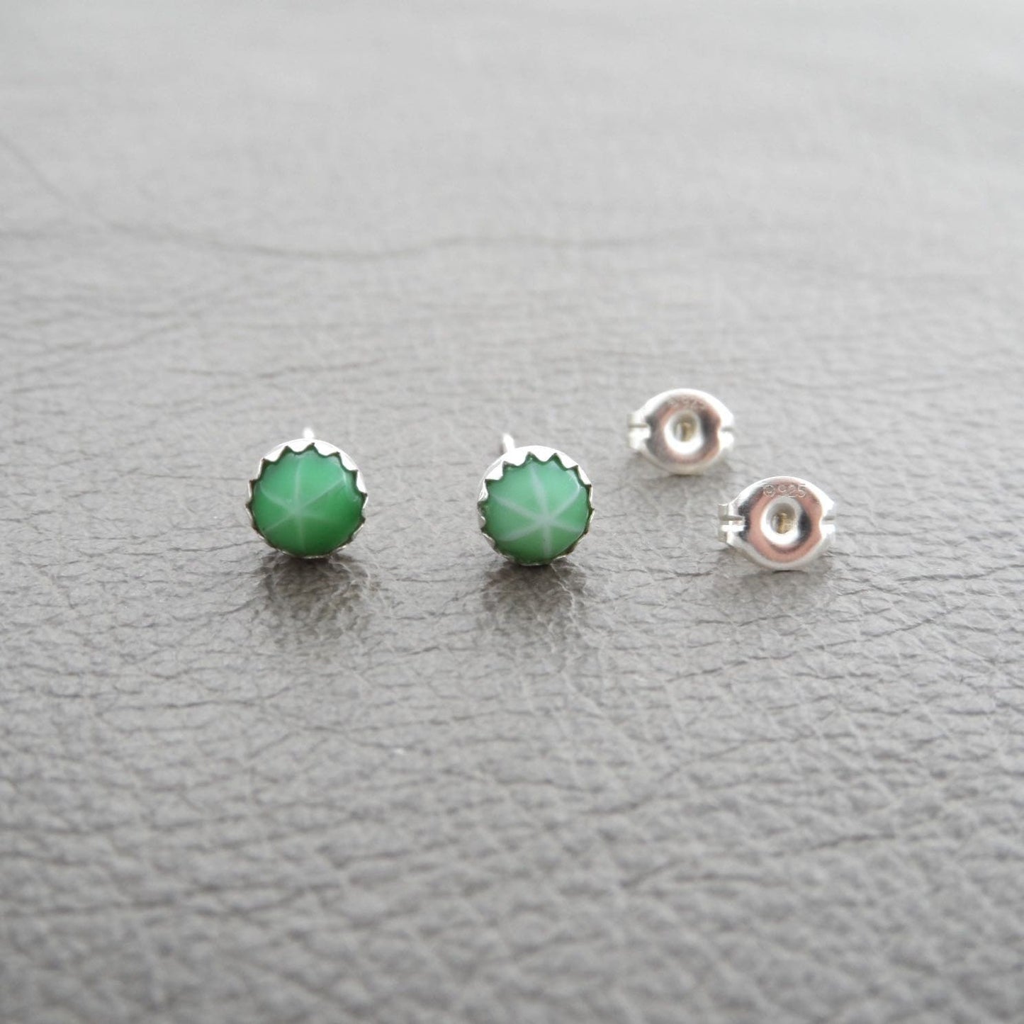 Green Starburst Studs in Sterling Silver