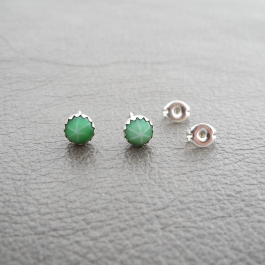 Green Starburst Studs in Sterling Silver