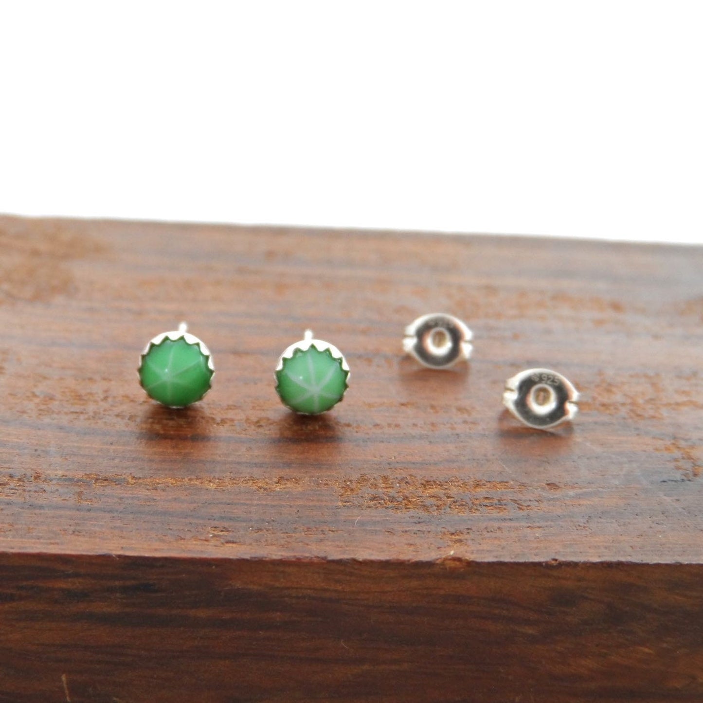 Green Starburst Studs in Sterling Silver