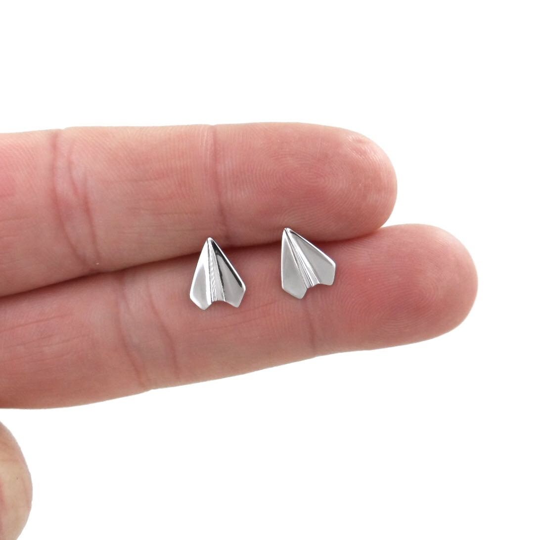 Paper Airplane Stud Earrings in Sterling Silver