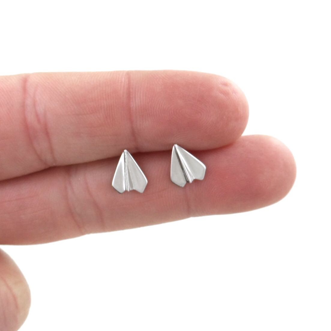 Paper Airplane Stud Earrings in Sterling Silver