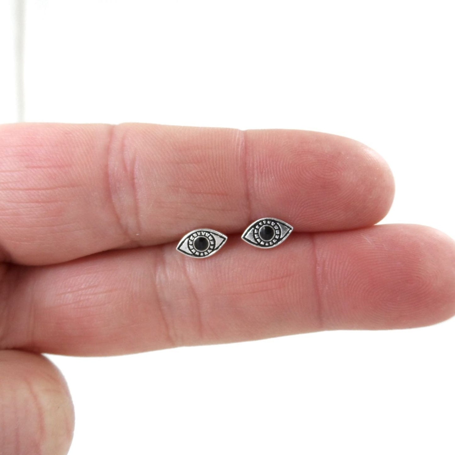 Evil Eye Stud Earrings in Sterling Silver Mood Earrings