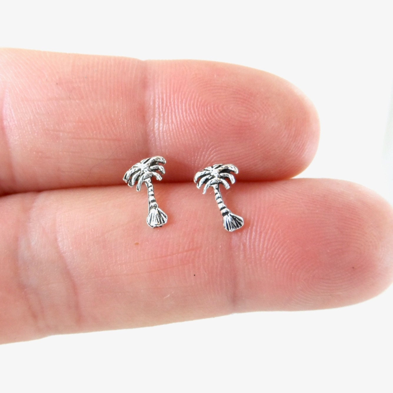 Palm Tree Earrings in Sterling Silver