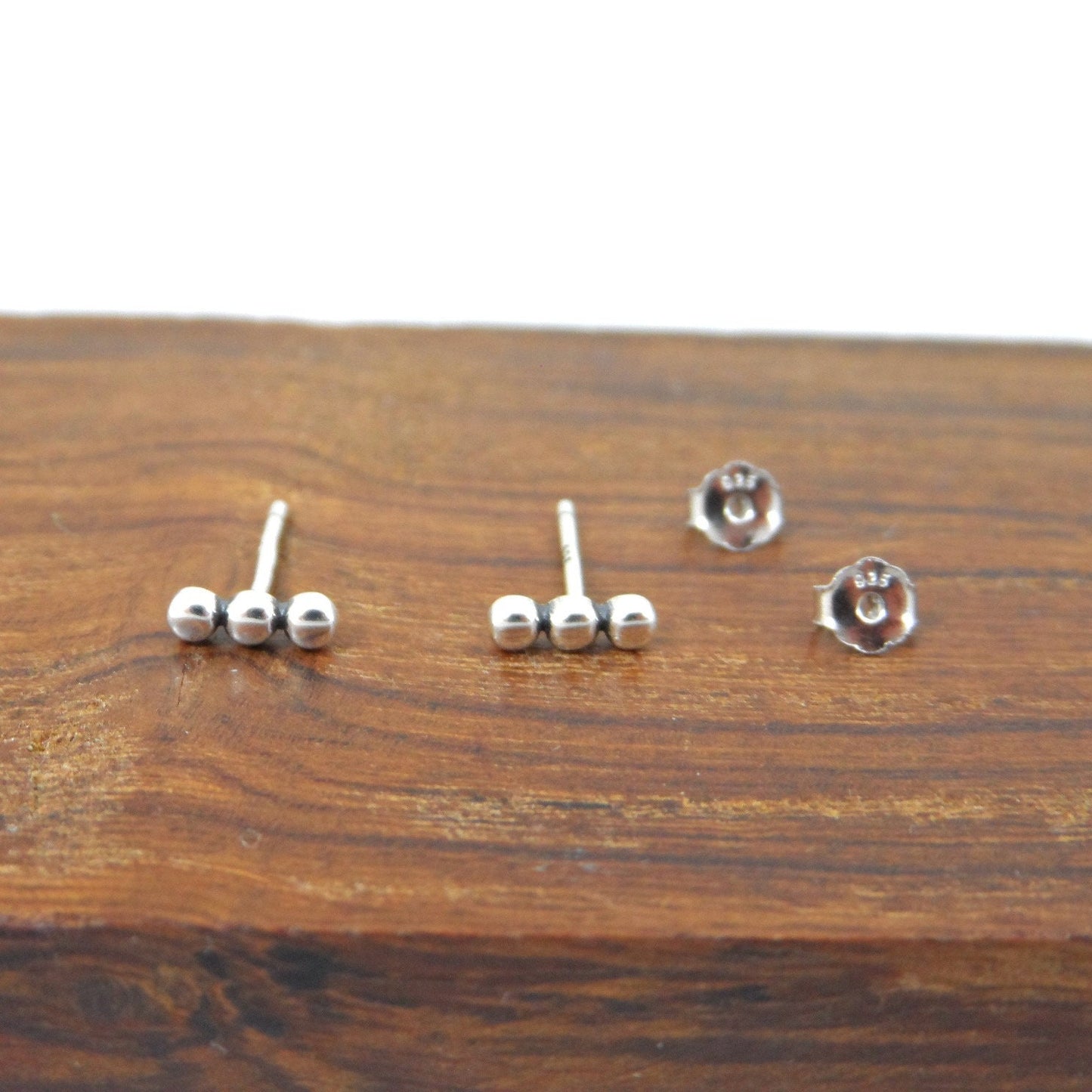 Dotted Bar Stud Earrings in Sterling Silver