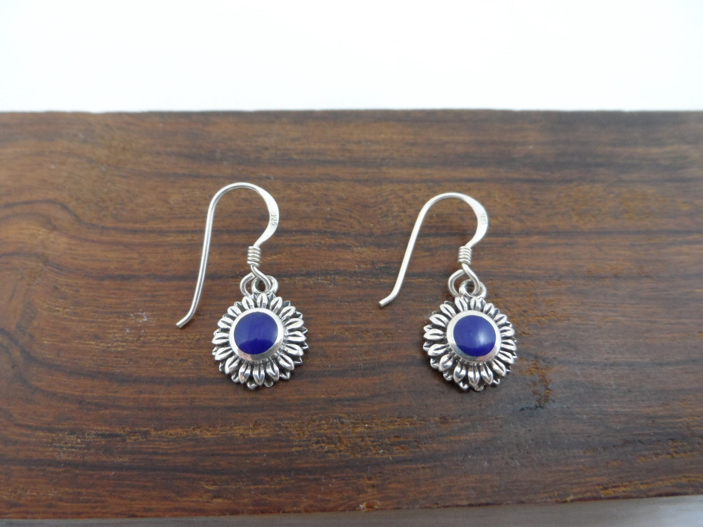 Lapis Sunflower Earrings in Sterling Silver