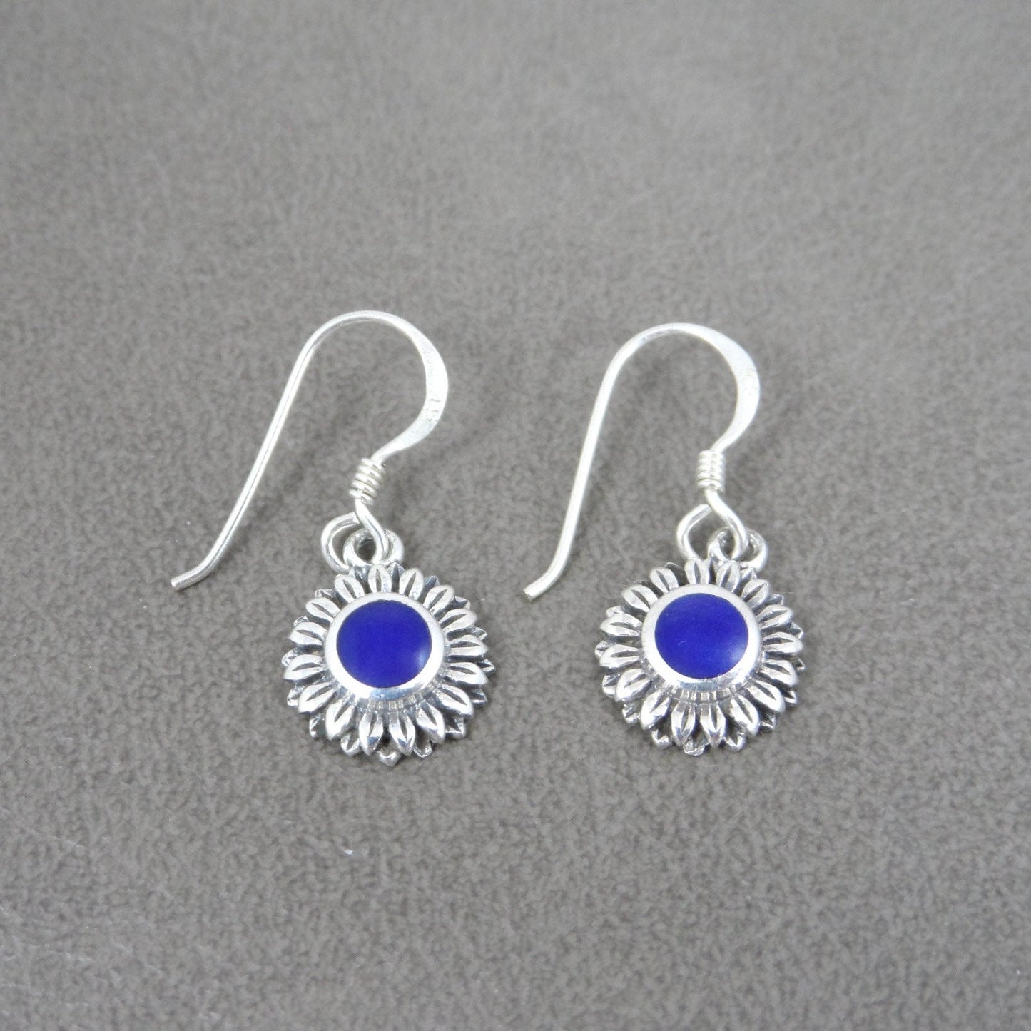 Lapis Sunflower Earrings in Sterling Silver