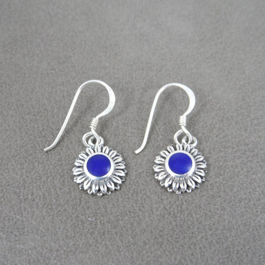 Lapis Sunflower Earrings in Sterling Silver