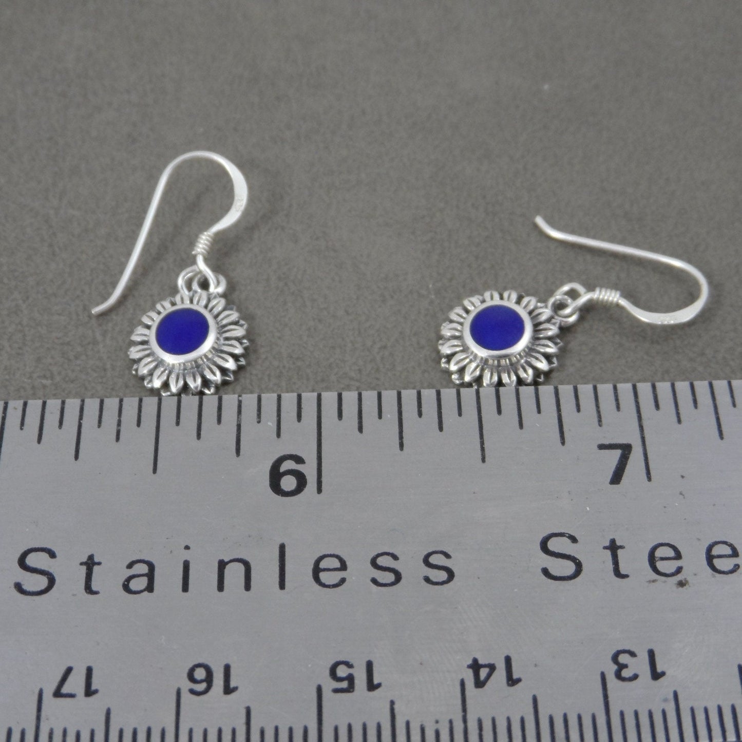 Lapis Sunflower Earrings in Sterling Silver