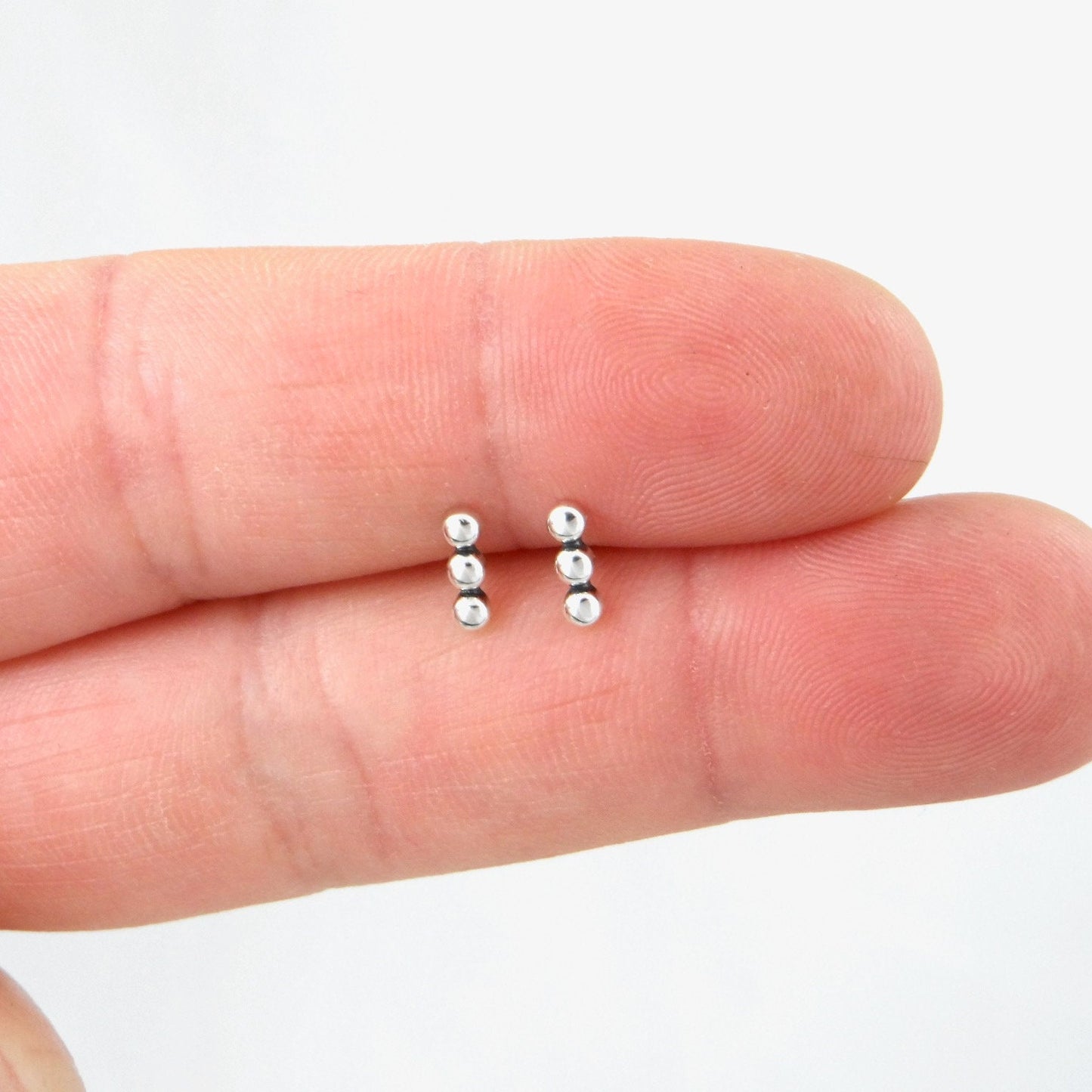 Dotted Bar Stud Earrings in Sterling Silver