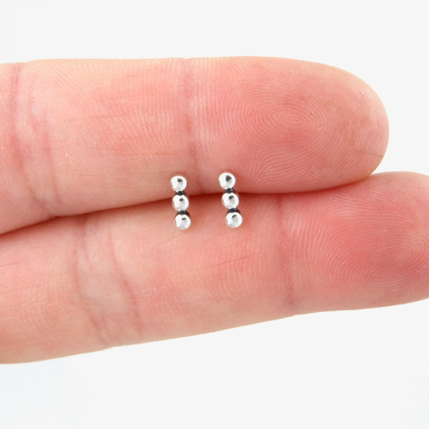 Dotted Bar Stud Earrings in Sterling Silver