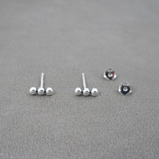 Dotted Bar Stud Earrings in Sterling Silver