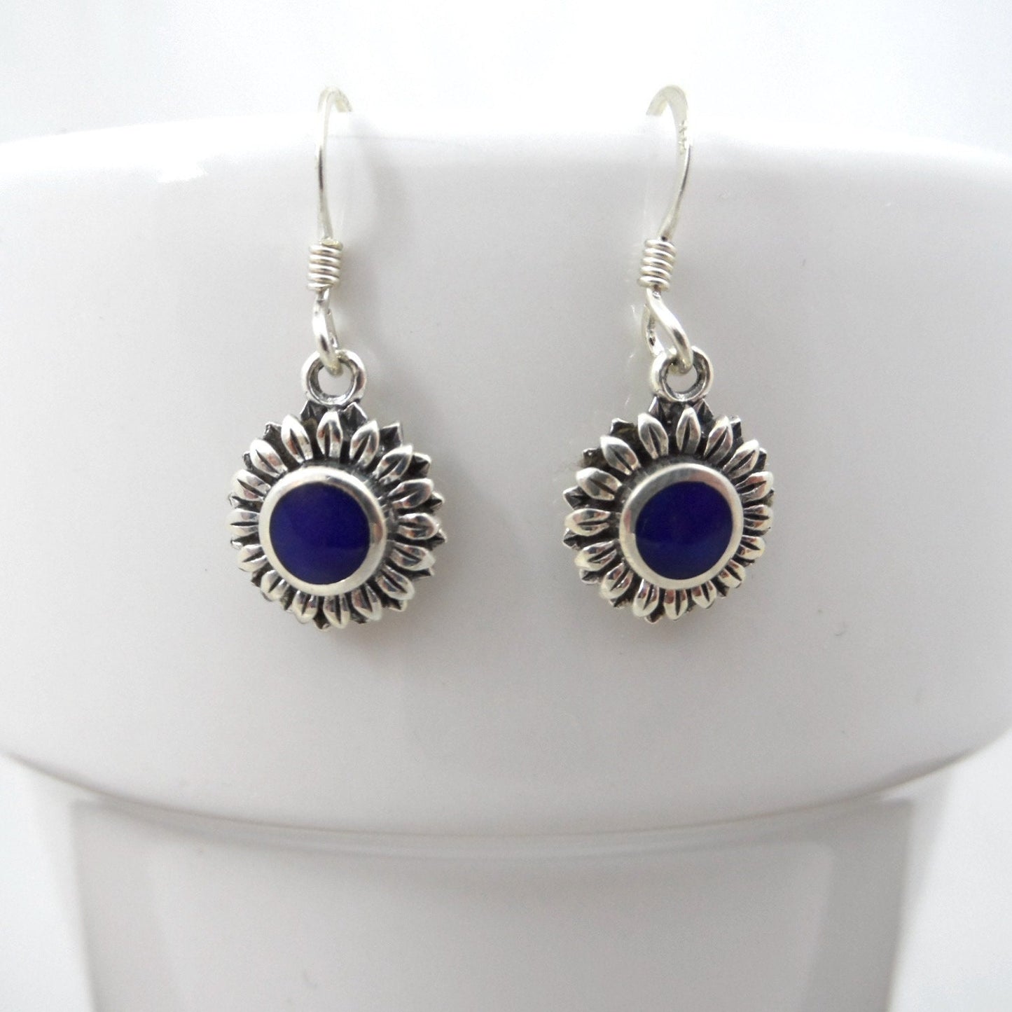 Lapis Sunflower Earrings in Sterling Silver