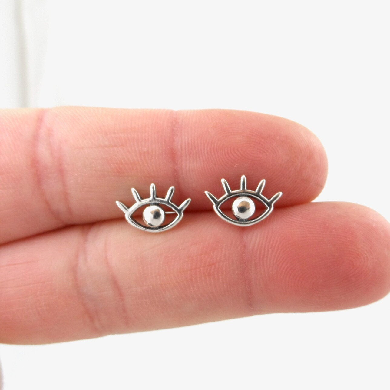 Large Eye Stud Earrings in Sterling Silver