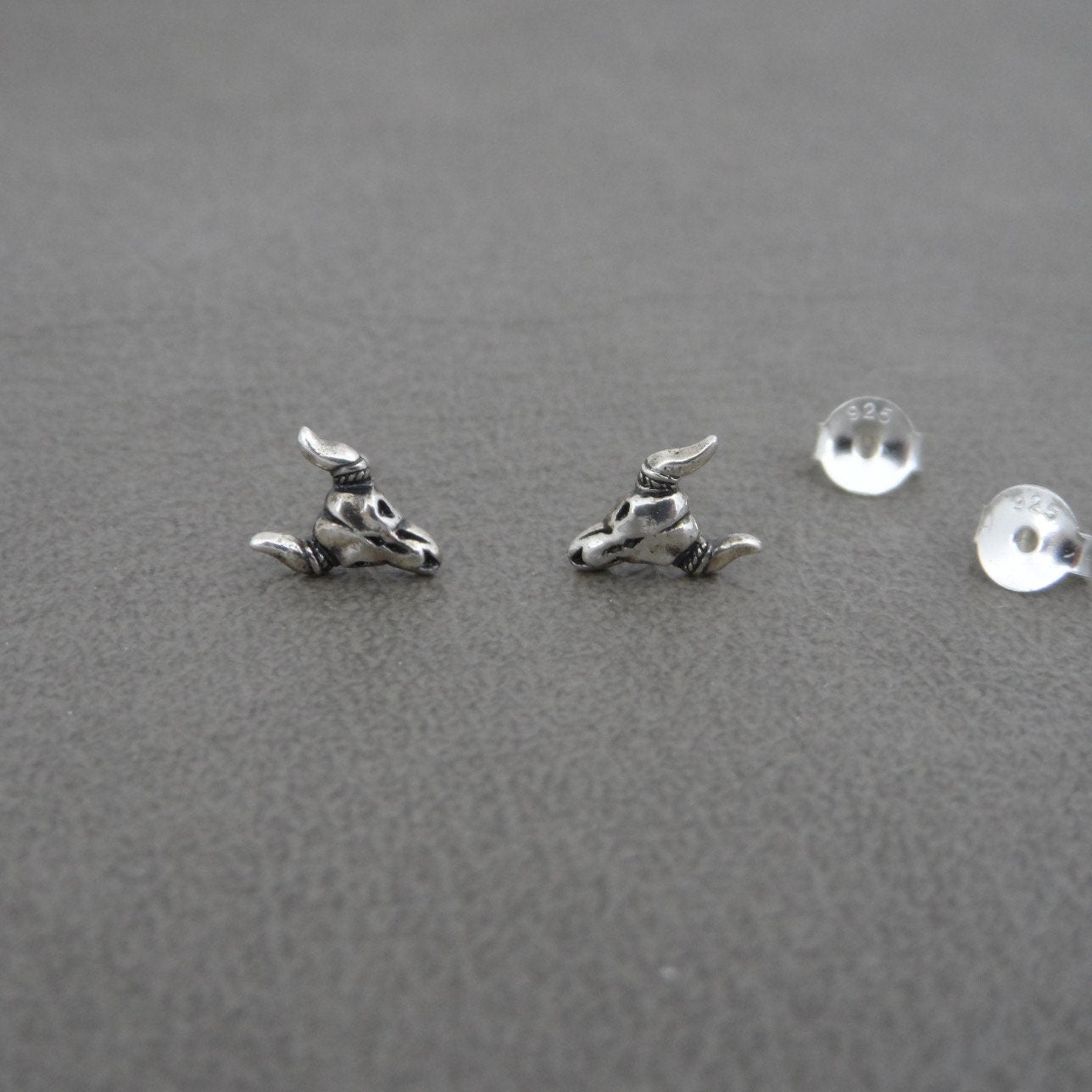 Bull Skull Earrings in Sterling Silver