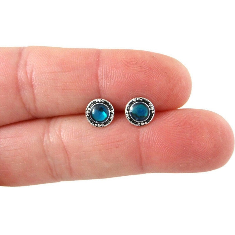 Abalone Earrings in Sterling Silver-Blue