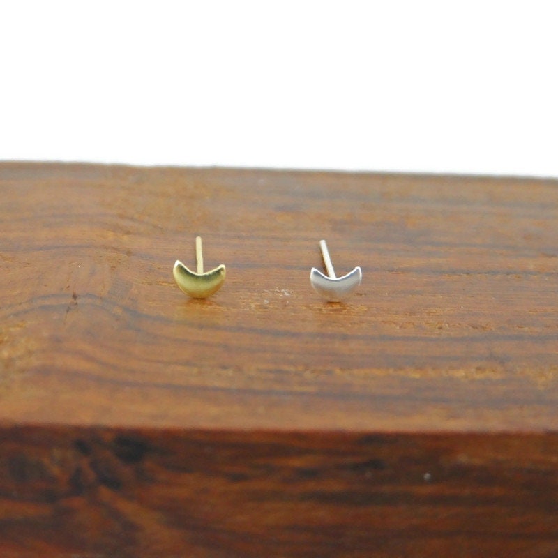 Gold Crescent Moon Nose Stud in Sterling Silver