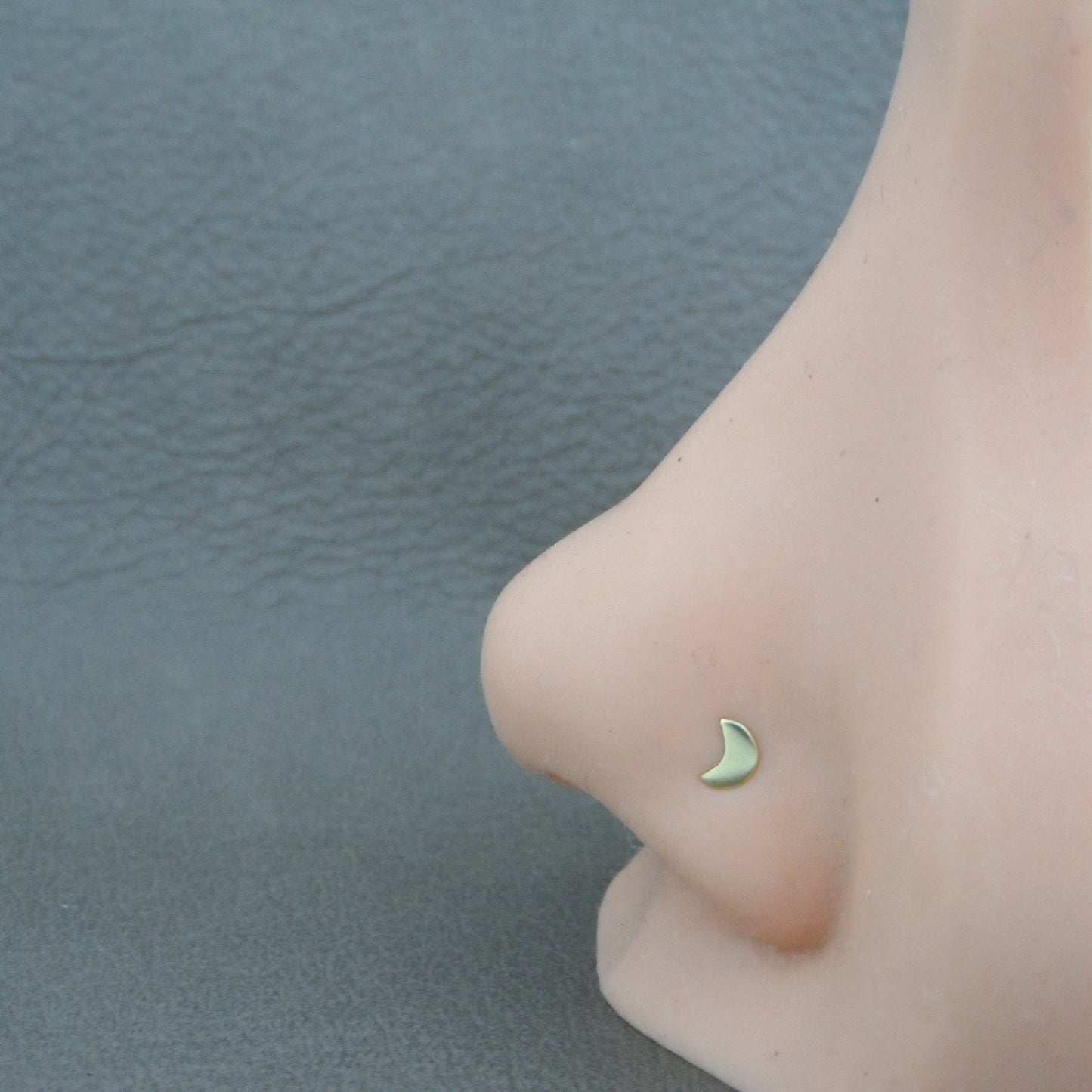 Gold Crescent Moon Nose Stud in Sterling Silver