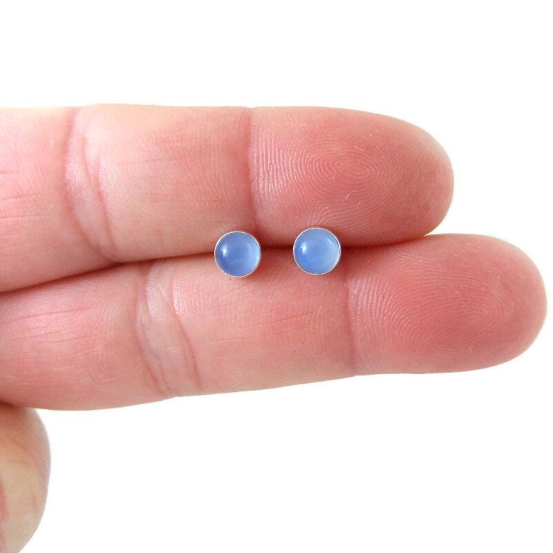 Natural Blue Chalcedony Earrings in Sterling Silver-5mm