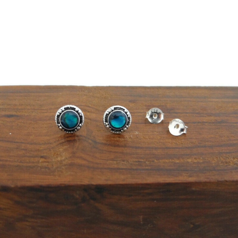 Abalone Earrings in Sterling Silver-Blue