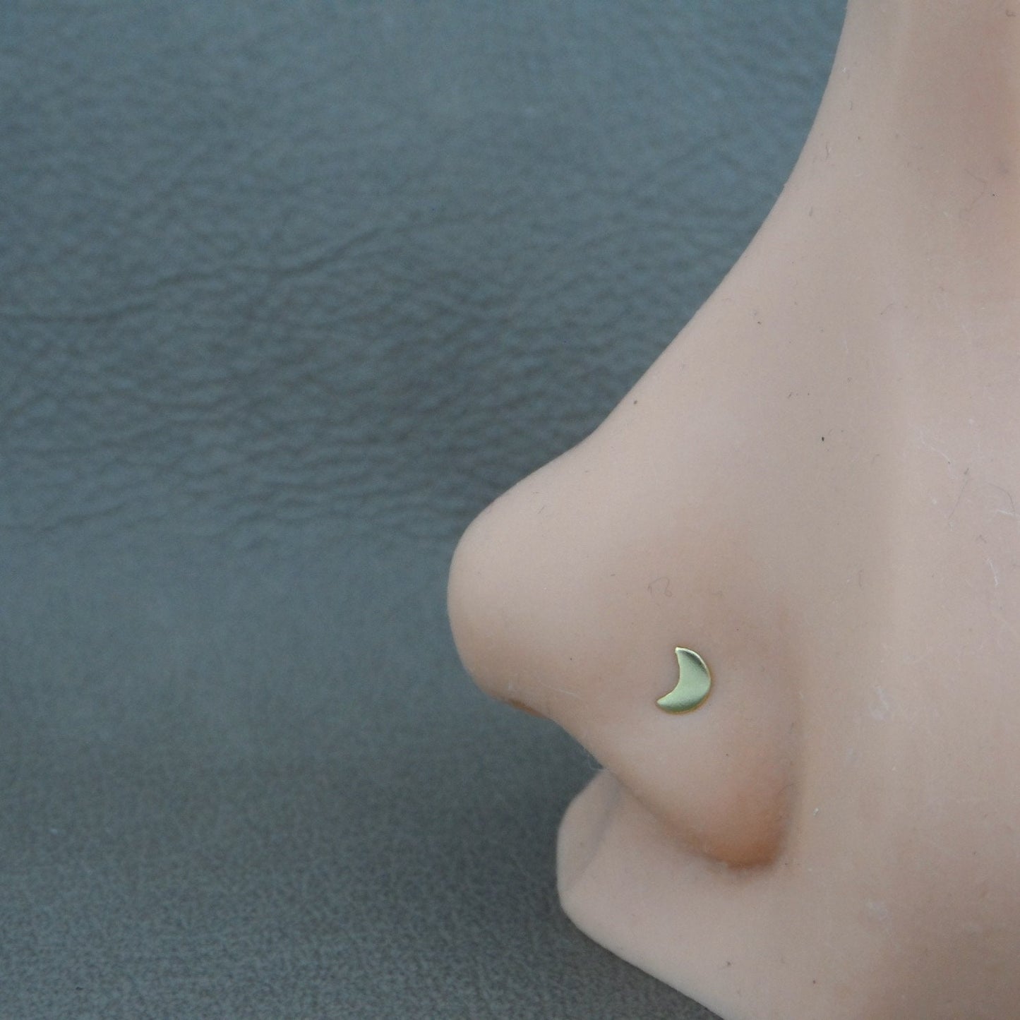 Gold Crescent Moon Nose Stud in Sterling Silver