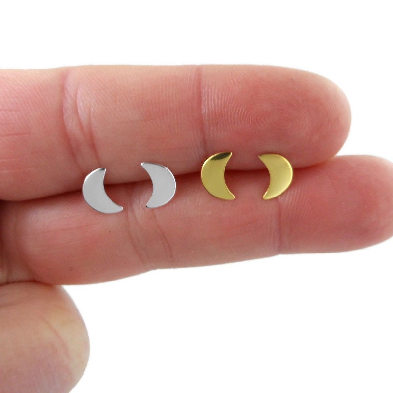 Crescent Moon Earrings in Sterling Silver-Silver/Gold