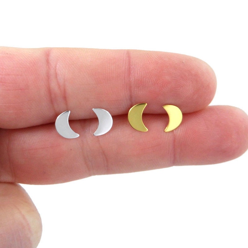 Crescent Moon Earrings in Sterling Silver-Silver/Gold