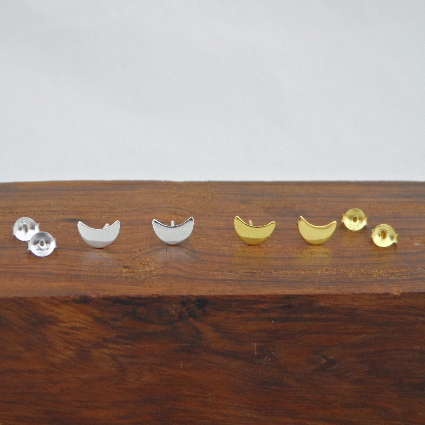 Crescent Moon Earrings in Sterling Silver-Silver/Gold