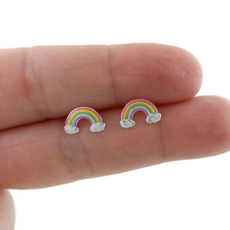 Rainbow Stud Earrings in Sterling Silver-