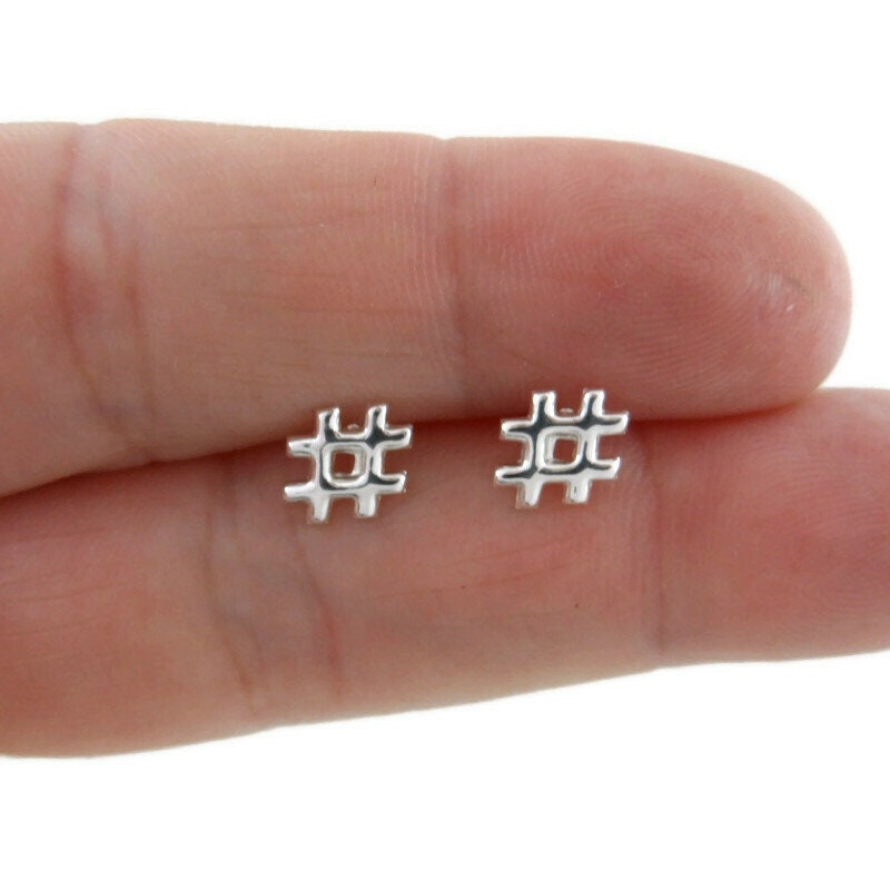 Hash Tag Earrings in Sterling Silver