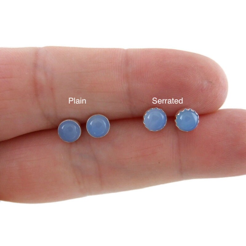 Natural Blue Chalcedony Earrings in Sterling Silver-5mm